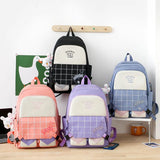 Set of 6 Cute Children's School Bags: Black and White Plaid Design, Including Handbag and Pencil Bag, Perfect for Kid Girls