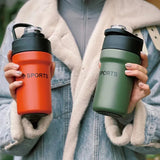 680ml/500ml Portable Stainless Steel 304 Coffee Mug – Car Vacuum Flask with Straw & Folding Handle | Thermal Sports Bottle Tumbler