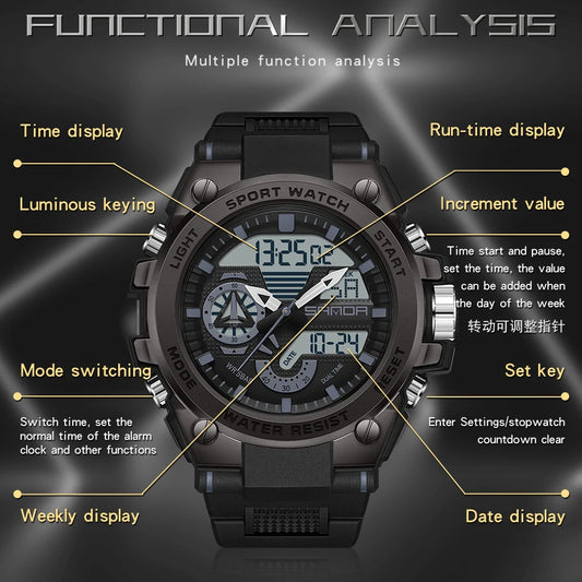 Top Luxury Men's Waterproof Sport Watch – Digital Chronograph Quartz Wristwatch with Date Display