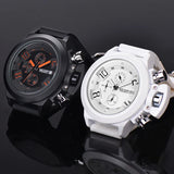 MEGIR Luxury Black Silicone Quartz Watch: Sport Military Style, Waterproof, Large Dial Chronograph for Men