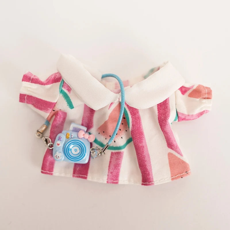 Labubu Idol Doll Spring Outing Outfit – 17cm Mini Plush Shirt & Camera Suit Accessories for Kindergarten Style