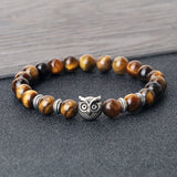 Men's Vintage Owl Charm Bracelet – Natural Lava Stone & Malachite Beads | Couple's Friendship Jewelry Gift