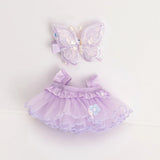 Labubu V1/V2 Flower Fairy Dress Set – 17cm Doll Clothes with Purple Butterfly Hairpin & Strap Skirt for Magical Dress-Up Play