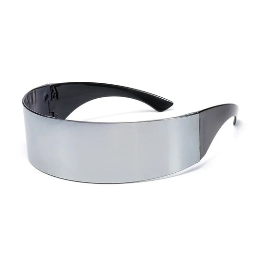 Unisex Futuristic Wrap-Around Sunglasses: Unique Novelty Glasses for Halloween Decor and Fun, with a Curved Personality