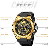 Men's Digital Military Watch - 50M Waterproof Sport Wristwatch with Skull Dial & Dual Display LED Quartz