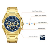 MEGIR Men's Stainless Steel Business Watch: Quartz Wristwatch with Luminous Calendar, Large Dial