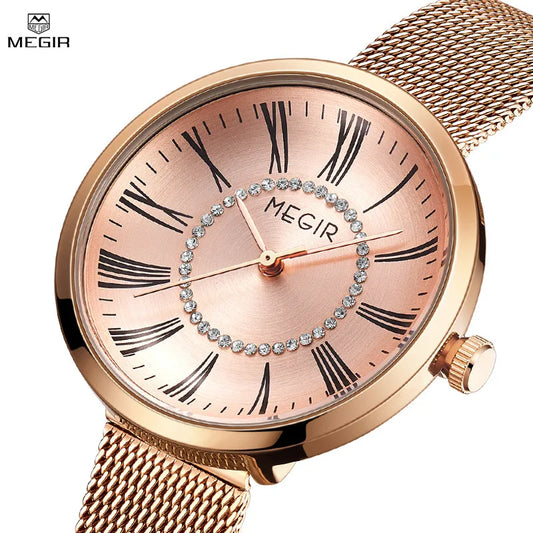 MEGIR Luxury Women's Quartz Watch: Stylish, Stainless Steel, Waterproof Timepiece for Ladies