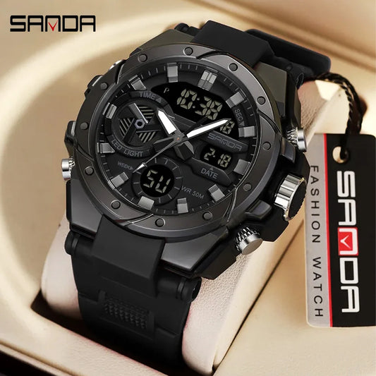 Men's Luxury Sport Chronograph - Luminous Waterproof Quartz Digital Wristwatch with Large Dial