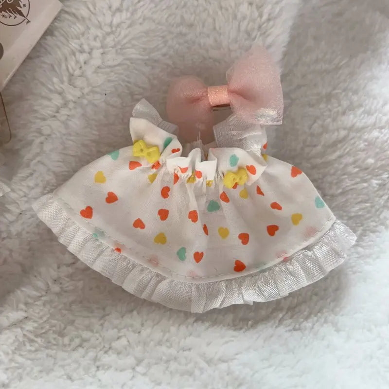 Bow Strap Floral Skirt Outfit for Labubu – 17cm Doll Clothes with Cute Accessories for Fashionable Dress-Up