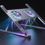 Adjustable Aluminum Laptop Stand for MacBook, iPad, Computers, and Tablets. Supports Notebooks and includes Cooling Fan Pad