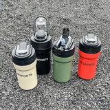 680ml/500ml Portable Stainless Steel 304 Coffee Mug – Car Vacuum Flask with Straw & Folding Handle | Thermal Sports Bottle Tumbler