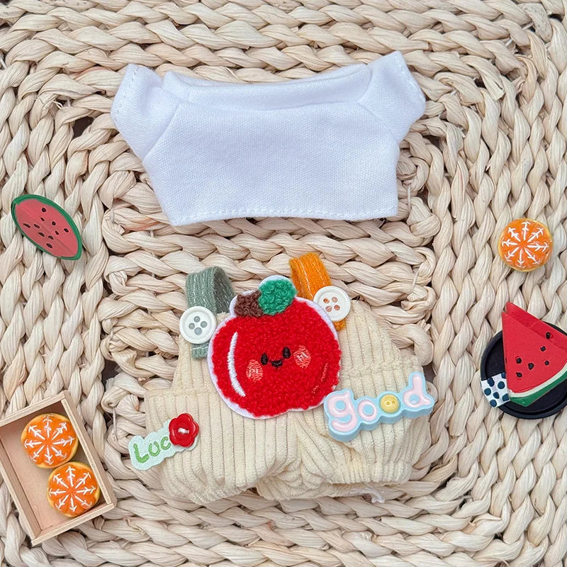 Summer Fruit T-Shirt & Overalls for 17cm Labubu Dolls – Cute Corduroy Cotton Suit Outfit Accessories