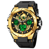 Men's Digital Military Watch - 50M Waterproof Sport Wristwatch with Skull Dial & Dual Display LED Quartz