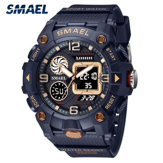 SMAEL Men's Military Sport Watch: Dual Display, Waterproof, Quartz Digital Wristwatch with PU Band for Outdoor Activities