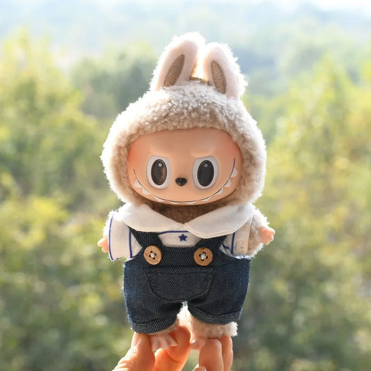 Labubu V1 Doll Clothing Replacement Set – 17cm Vinyl Pendant Outfit with Hat & Overalls for DIY Styling and Fashion Doll Accessories