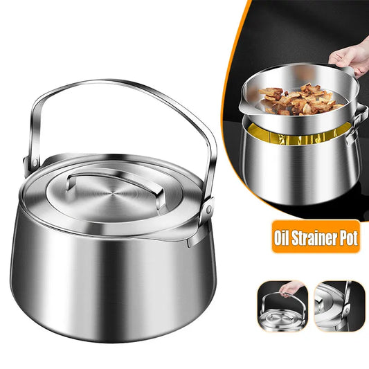 4.5L Large Capacity Grease Can with Strainer and Lid, Stainless Steel Cooking Oil Storage Pot