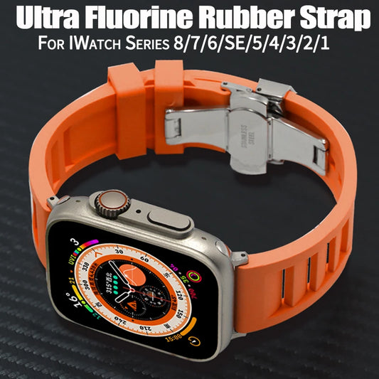 High-Quality Fluorine Rubber Apple Watch Band - Versatile Sizing for iWatch Series 2-6, SE