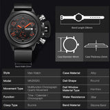 MEGIR Luxury Black Silicone Quartz Watch: Sport Military Style, Waterproof, Large Dial Chronograph for Men