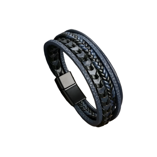 Men's Classic Fashion Leather Bracelet – Stainless Steel Rivet Design with Magnetic Buckle | Fashion Jewelry