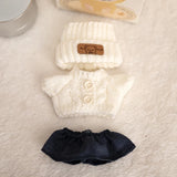 Labubu V1/V2 Party Outfit Set – 17cm Plush Doll Clothes with Bear Label Sweater, Jean Shorts, Scarf & Hat Accessories