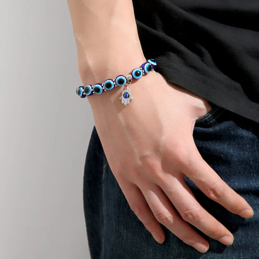 Casual Hip Hop Series Blue Eye Resin Bracelet: Personality Fatima Palm Devil Eyeball Design, Perfect for Parties and Dates