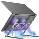 Adjustable Aluminum Laptop Stand for MacBook, iPad, Computers, and Tablets. Supports Notebooks and includes Cooling Fan Pad