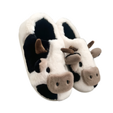 Women's Winter Plush Slippers with Adorable Cow Design, Warm Cotton Indoor Shoes, Fluffy Cartoon Anti-Skid Cloud Slippers for Home