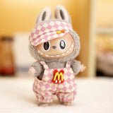 17cm Labubu Doll Checkerboard Tennis Outfit Set – Suspender Pants & Shirt Trendy Fashion Clothes for Baby Pendant Dolls