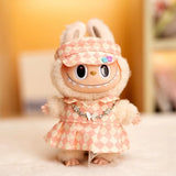17cm Labubu Doll Checkerboard Tennis Outfit Set – Suspender Pants & Shirt Trendy Fashion Clothes for Baby Pendant Dolls