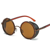 Vintage Retro Style Steampunk Sunglasses for Men with Round Goggles, Side Visor, and Circle Lenses - Mens' Punk Eyewear Oculos De Sol