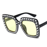 Sparkling Diamond Sunglasses for Women - Brand Design with Flash Square Shades, Mirror Sun Glasses