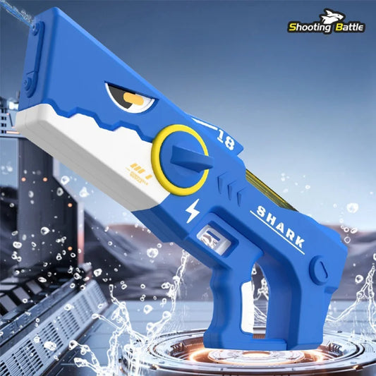 High-Pressure Electric Water Gun Toy – Shark Design with Automatic Suction and Long Range – Waterproof Water Blaster for Summer Gifts