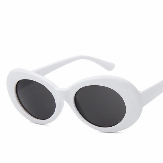 Trendy Oval Goggle Sunglasses for Ladies: Hot Vintage Retro Style with White and Black Frames, UV Protection