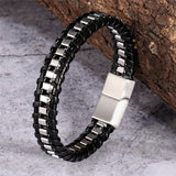 Men's Punk Bicycle Chain Bracelet – Stainless Steel Magnetic Buckle with Multilayer Braided Genuine Leather | Handmade Pulseras