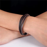 Men's Black Coffee Leather Bracelet – Detachable Matte Stainless Steel Magnetic Buckle | Stylish Charm Bangle Jewelry