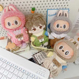 Labubu Doll Clothes Set – 17cm Plush Doll Outfit with Overalls, Dress & Hairpin for Cute Styling and Fashion Accessories Gift