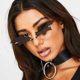 Trendy Bat-Shaped Sunglasses for Women: Rimless Bat-Shaped Sun Glasses with Vintage Black Mirror Shades and Metal Frame