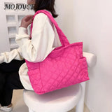 Rhombus Pattern Shoulder Handbag: Cotton-Padded Travel Purse for Women/Girls in Autumn/Winter