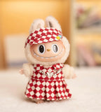 17cm Labubu Doll Checkerboard Tennis Outfit Set – Suspender Pants & Shirt Trendy Fashion Clothes for Baby Pendant Dolls