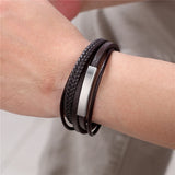 Men's Genuine Leather Multilayer Woven Bracelet – Premium Stainless Steel Magnetic Buckle | Handmade Charm Jewelry Gift