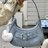 Vintage Y2K Shoulder Handbag: Casual Denim Hobo with Star Decor, Perfect Gift for Women