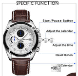 MEGIR Luxury Men's Quartz Chronograph Watch: Leather Strap, Waterproof, Calendar