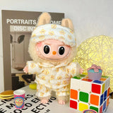 Pajama Set with Eye Mask for 17cm Labubu Dolls – Soft Cotton Sleepwear Outfit Accessories for Plush Fans
