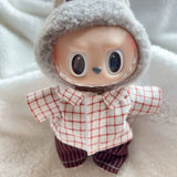Labubu Doll Plaid Shirt & Stripe Shorts Set – 17cm Fashion Clothes Outfit Accessories for Trendy Mini Plush Dolls