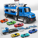 Engineering Transport Carrier Truck Toys for Kids: Folding Metal Vehicle with Light and Sound Effects, Race Cars—Perfect Birthday Gift