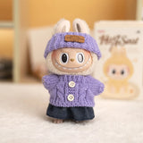 Labubu V1/V2 Party Outfit Set – 17cm Plush Doll Clothes with Bear Label Sweater, Jean Shorts, Scarf & Hat Accessories