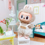 Labubu Doll Clothes Set – 17cm Plush Doll Outfit with Overalls, Dress & Hairpin for Cute Styling and Fashion Accessories Gift