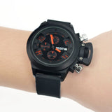 MEGIR Luxury Black Silicone Quartz Watch: Sport Military Style, Waterproof, Large Dial Chronograph for Men