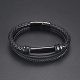 Men's Fashion Stainless Steel Leather Bracelet – Magnetic Clasp with Braided Multilayer Leather | Punk Rock Bangle Jewelry Gift