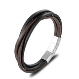 Men's Black Coffee Leather Bracelet – Detachable Matte Stainless Steel Magnetic Buckle | Stylish Charm Bangle Jewelry